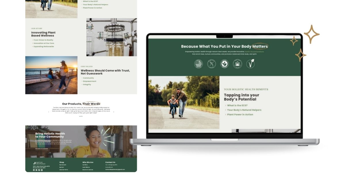 New product detail and category pages for Native Ceuticals, featuring clean layouts, intuitive UX, and holistic branding for wellness.
