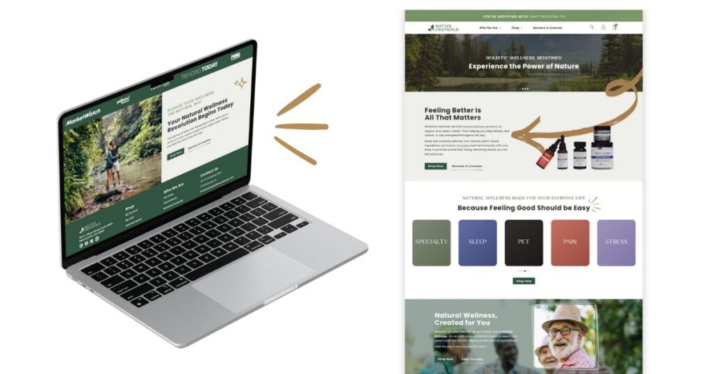 Side-by-side view of product pages before and after redesign showing enhanced user experience and modernized branding for Native Ceuticals