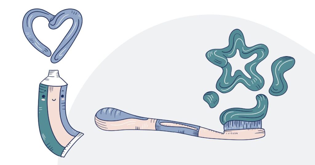 Happy toothpaste and toothbrush graphics forming fun shapes to visually support Bass Dentistry’s friendly brand.