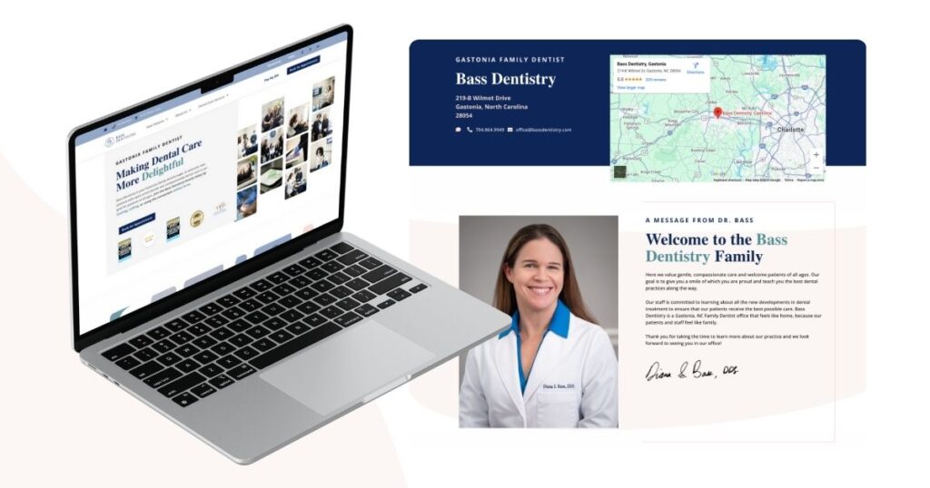 Bass Dentistry’s homepage featuring strategic healthcare website design and UX/UI elements