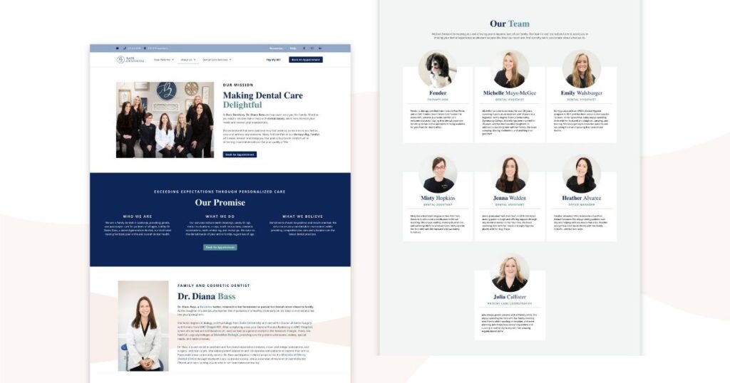 Friendly Bass Dentistry team in a warm, welcoming office setting emphasizing healthcare website design branding