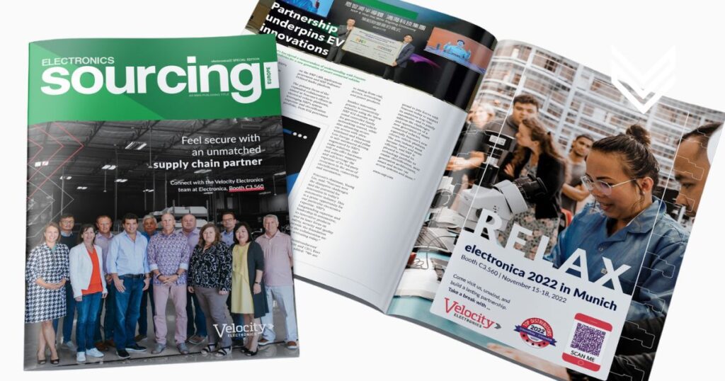 Special edition of Electronics Sourcing magazine featuring Velocity’s booth and print ad design