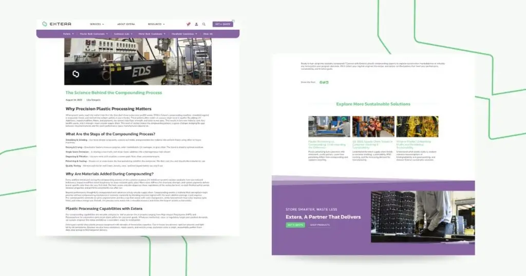Extera blog article about sustainable plastic processing, proving that blogs help with keyword ranking and answer engine optimization while showing why blogging is still relevant in 2025.