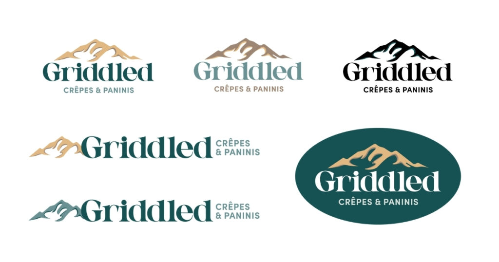 Multiple logo variations for Griddled, displaying consistent visual identity across color schemes and layouts for print and digital use.