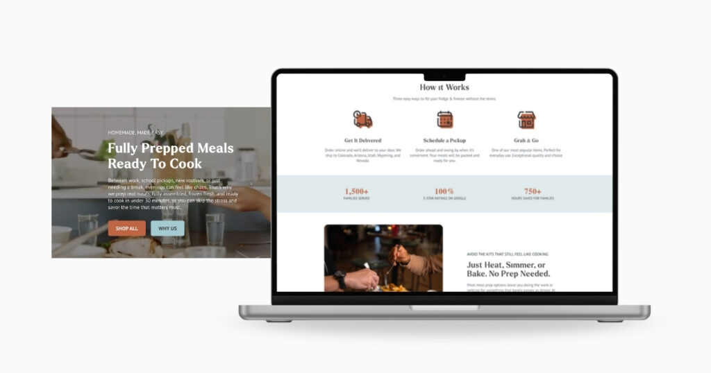 Dream Dinners website homepage displayed on a laptop, showcasing a refined ecommerce strategy designed to simplify ordering and improve usability.