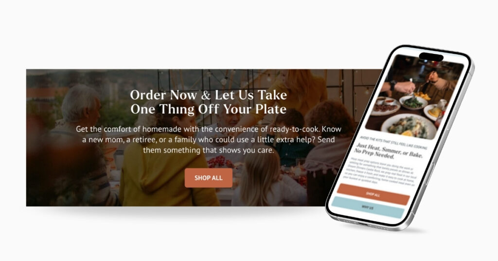 Responsive Dream Dinners website design across mobile and desktop, illustrating ecommerce UX optimization led by TMG Marketing Partners.